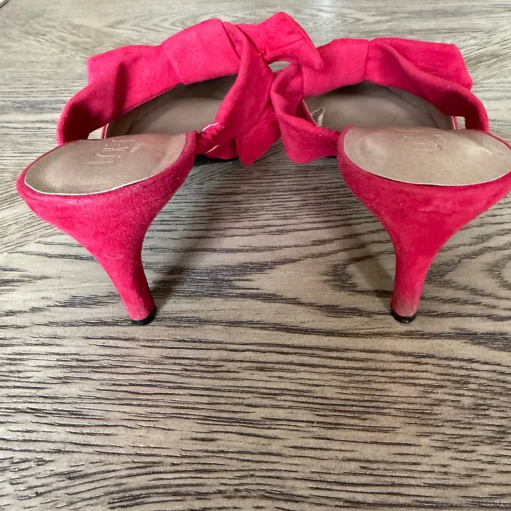 Loft Outlet Red Faux Suede Bow Pointed Toe Mule Kitten Heels Size 9M Slip On - Picture 4 of 8